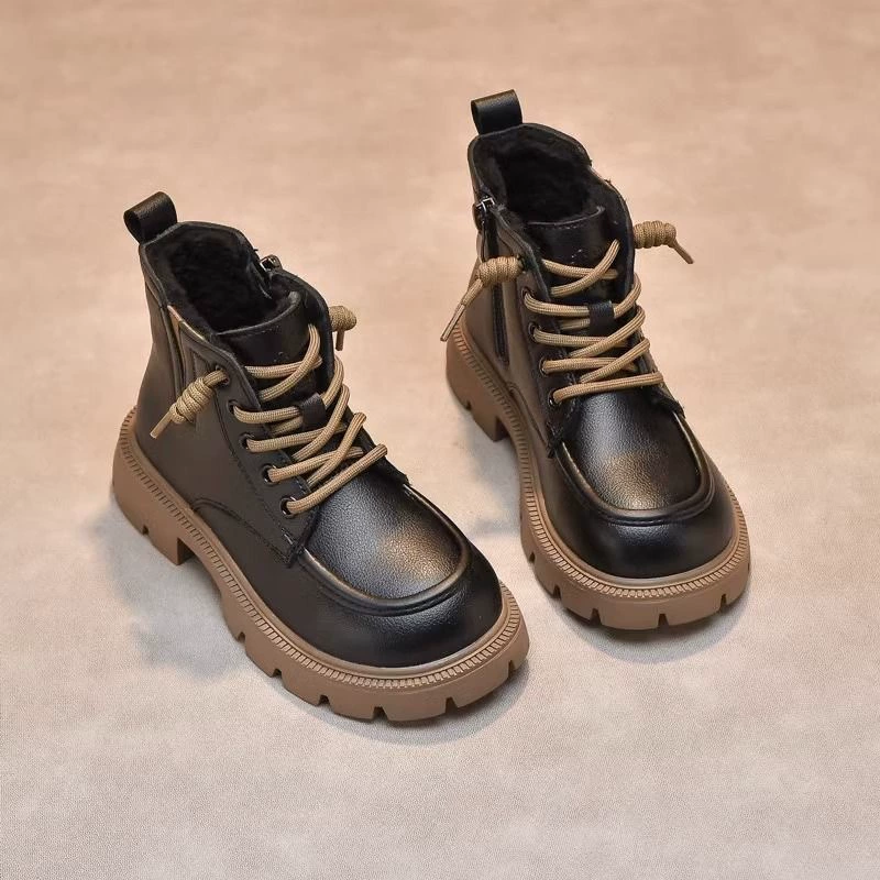 Детские ботинки с мехом Martens, низкие сапоги, демисезонная теплая обувь для мальчиков