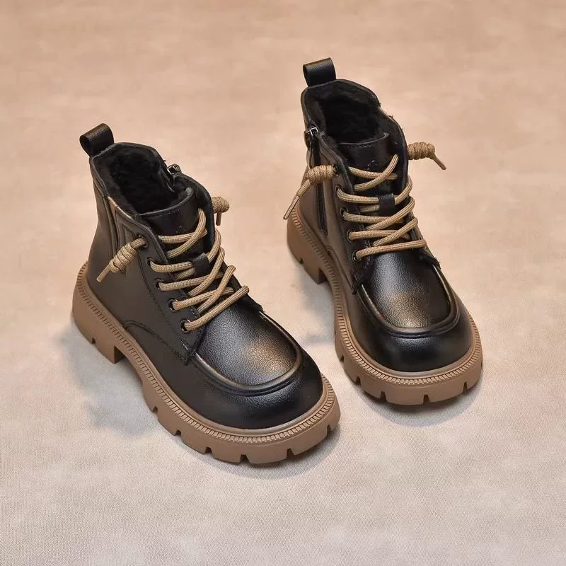 Детские ботинки с мехом Martens, низкие сапоги, демисезонная теплая обувь для мальчиков