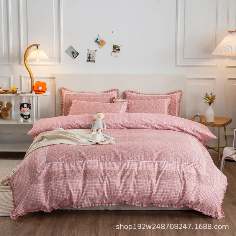 Live Streaming Wholesale Brushed Cotton Four-Piece Bedding Set, Duvet Cover, Gift Bedding, Dormitory Three-Piece Set, Fresh Fragrance, All-Season Style