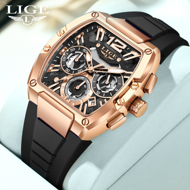Lige/Lige Barrel-Shaped Sports Watch Cross-Border Popular Multi-Functional Waterproof Luminous Calendar Men's Watch