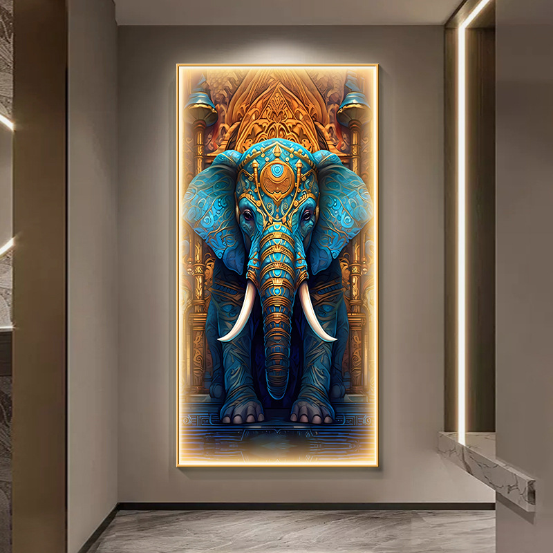 Pintura decorativa del elefante en la puerta en frente de la casa significa afortunado mural pasillo iluminación pintura colgante lujosa