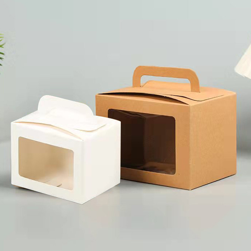 现货开窗手拎盒牛皮纸白卡手提礼品盒折叠礼物包装纸盒