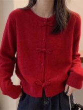 秋装红色开衫毛衣女春夏2025年新款针织外套时尚洋气短款上衣