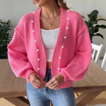 2025欧美跨境针织开衫粉色女士气质优雅纽扣女装外套