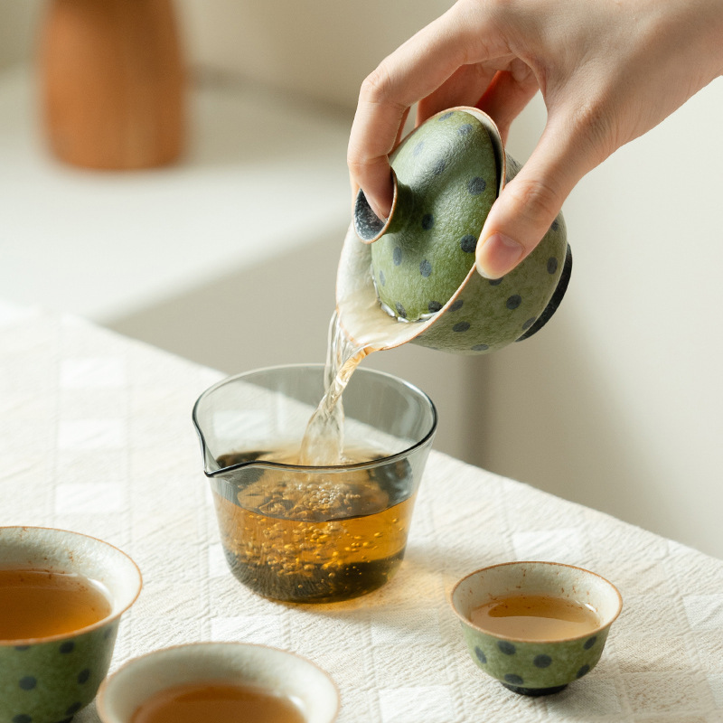 小清新青橘波点暮清盖碗茶杯旅行六件套户外便携式套装旅行茶具|undefined