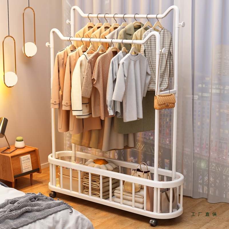 Clothes Rack Floor-Standing Bedroom Clothes Rack Home Balcony Clothes Drying Rack Dormitory Room Simple Mobile Storage Coat Rack