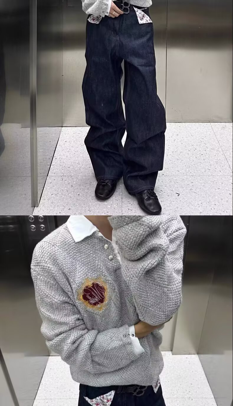 Herren Jeans Mit Blumenmuster Im Retro Style Weite Denim Hose_voghion.com