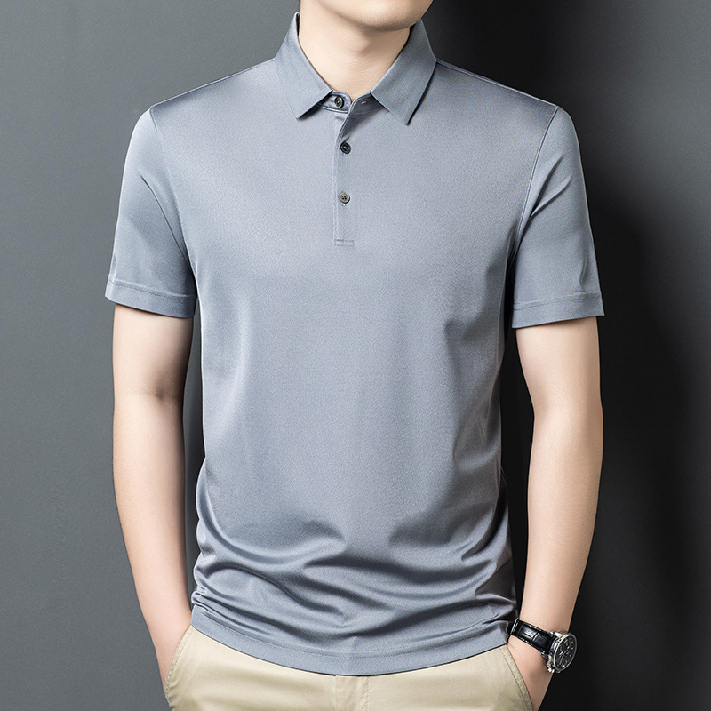 Áo polo nam tay ngắn lụa tơ tằm cổ bẻ mỏng nhẹ — Màu xanh dương JS1601077