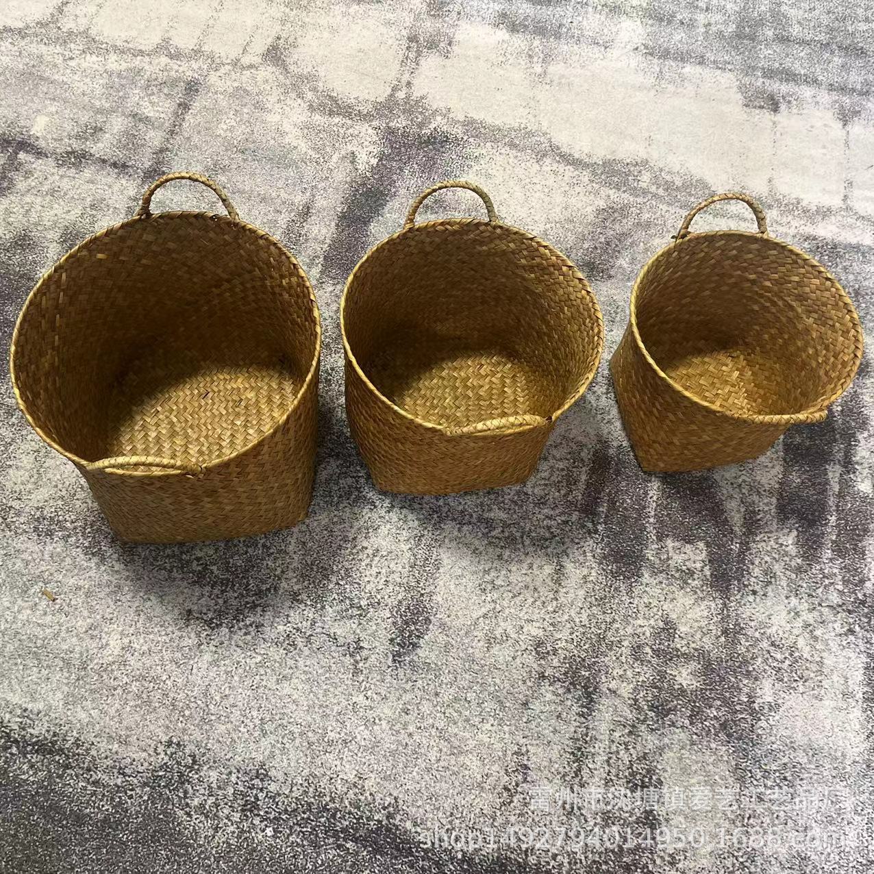 Fábrica al por mayor estilo nórdico maceta tejida cesta de paja de mar suministros para el hogar escritorio paja cesta de almacenamiento paja cesta de flores tejidas