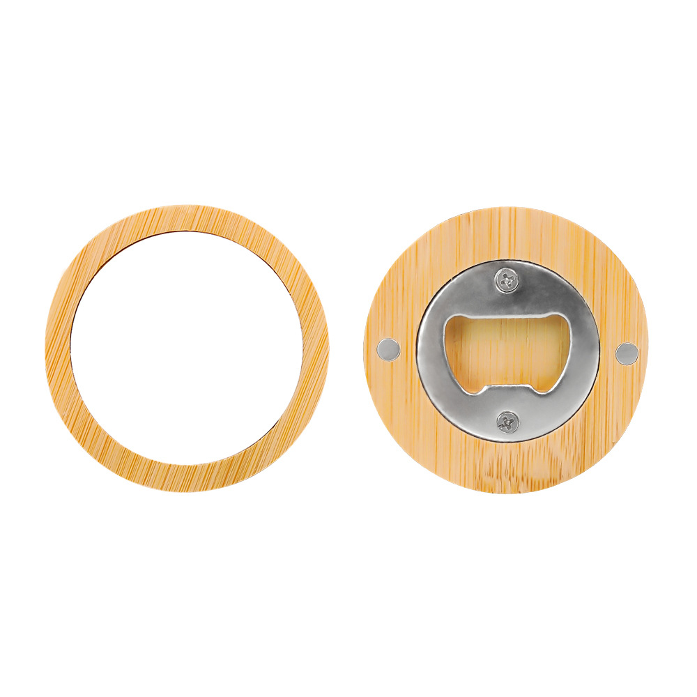 Directo de fábrica del pelo transferencia térmica abrebotellas de madera maciza de haya creativo refrigerador magnético pegatinas se puede personalizar logo material al por mayor