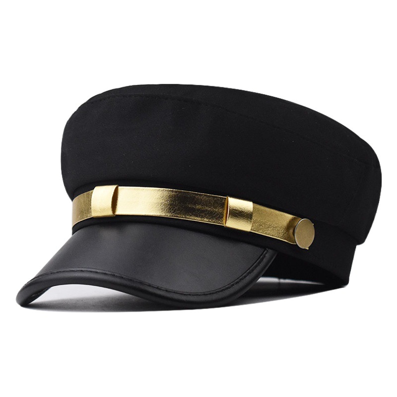 Sombrero de moda PU cuero borde dorado sombrero plano boina algodón versátil transpirable sombrero octogonal