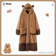 冬の厚いサンゴのベルベットのカピバラの寝衣の長いタイプの小さいカピバラのスーツの家の服のパジャマの女性の漫画の連体