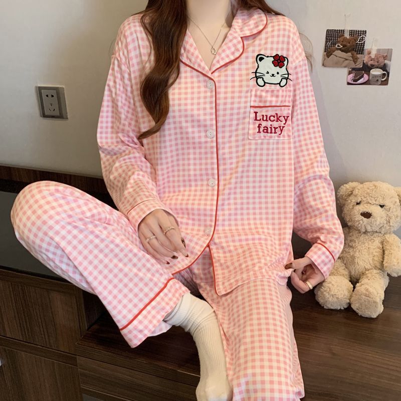 Al por mayor transfronterizo nuevo primavera y otoño pantalones de manga larga pijamas cardigans con ropa casualizada de algodón de dibujos animados