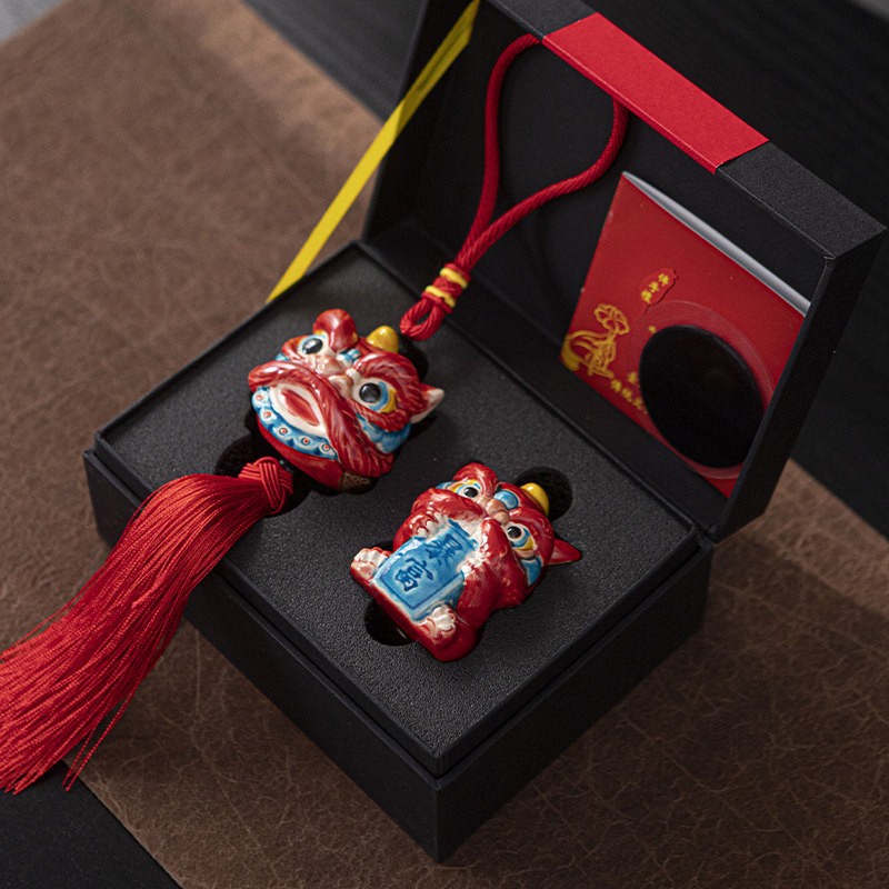 醒狮摆件国潮舞狮文创交趾陶陶瓷工艺品客厅装饰品车载狮来运转