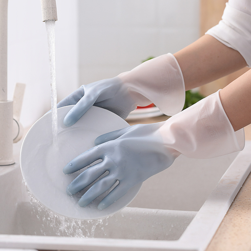 Guantes de dos colores blancos transparentes para lavar platos guantes de cocina de goma de látex para lavar ropa de plástico impermeable cepillo de platos image 4