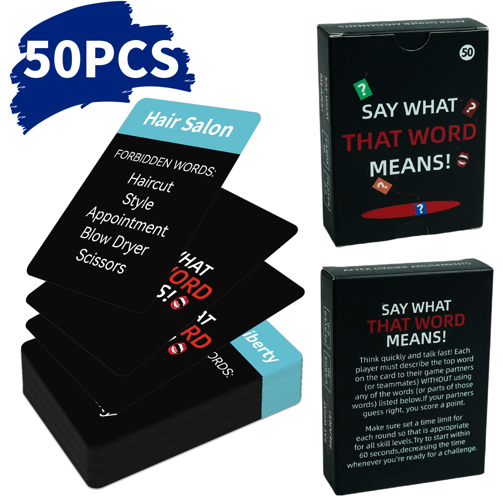 50 New Cross-Border Word Guessing Game Interactive Cards in English with Instructions for Adult Board Game Toy Card Batch
