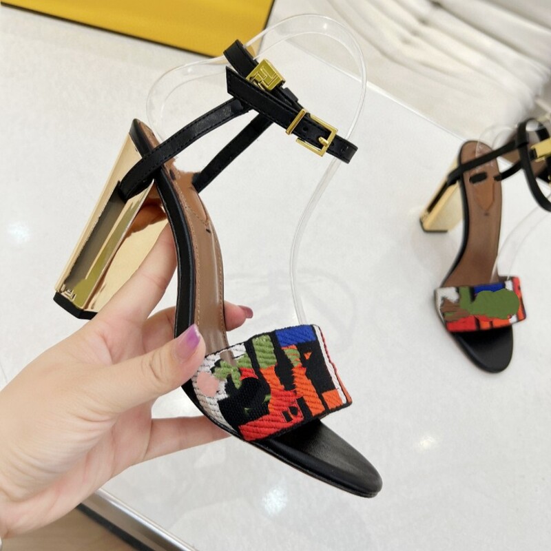 2024 Summer New Plaid Genuine Leather High Heel Sandals Women's Plum Blossom Heel Color Split Open Toe Buckle 8cm Women's Shoes