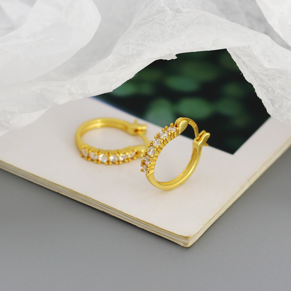 Fashion Geometric Silver Earrings Inlay Rhinestones 925 Silver Earrings