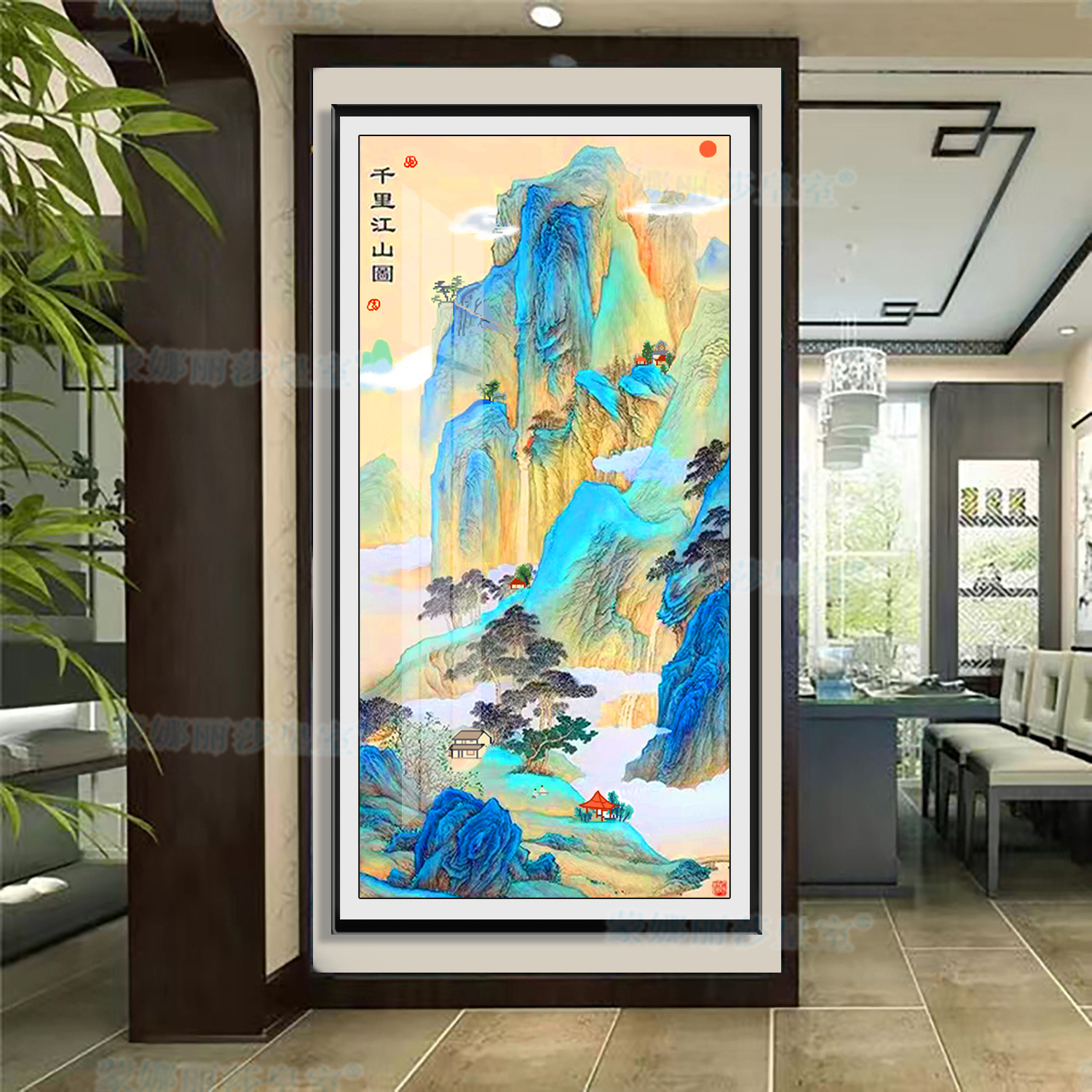 Productos genuinos Mona Lisa Royal punto de cruz Qianli Jiangshan versión vertical nueva sala entrada pintura decorativa bordado hecho a mano image 3
