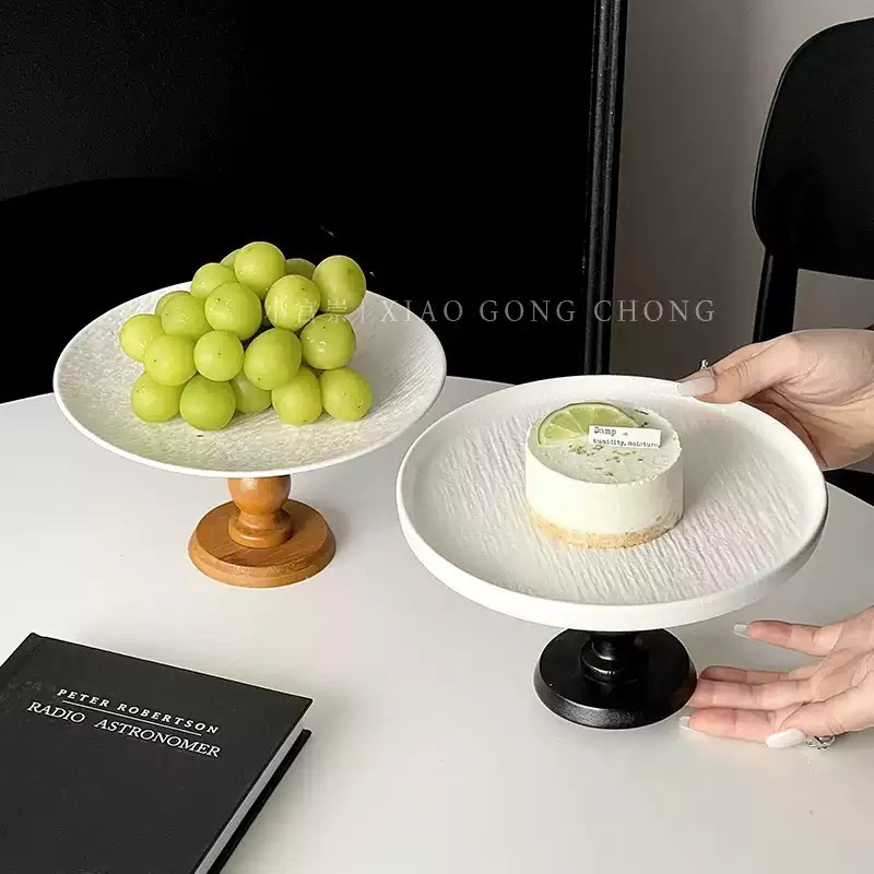 简约高脚果盘 圆盘子实木家用干果水果蛋糕托盘子甜品台轻奢摆件|undefined