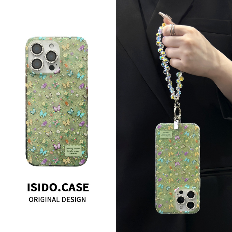 Verano verde brillante mariposa para iphone16ProMax 15 caja del teléfono 13 Apple 14