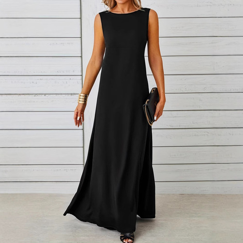 European and American Walmart Spring/Summer Sexy Chic High-Stretch Solid-Color Plus-Size Women's Dress
