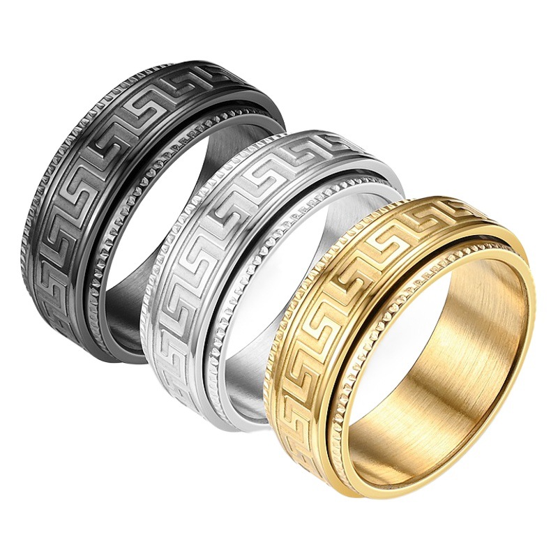 Cross-Border Popular Rotatable Titanium Steel Ring for Men, Decompression, Anti-Anxiety Rotating Couple Ring, European and American Popular Jewelry