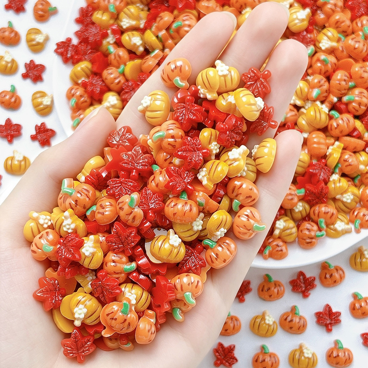 Autumn Mini Pumpkin Maple Leaf Resin Accessories 3D Nail Art Decorations DIY Cream Glue Hair Accessories Craft Materials