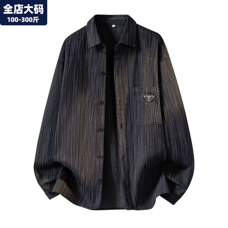 Corduroy Long-Sleeved Shirt for Men, Autumn Striped Shirt Jacket, Plus-Size Men's Clothing, Oversized Men's Top