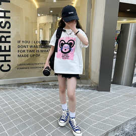 女童短袖纯棉T恤2025新款夏季宽松上衣中大童装印花t儿童半袖体恤