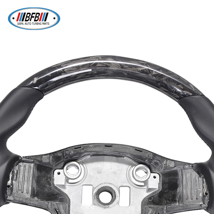 100% Real Carbon Fiber Forged Black Steering Wheel with Black Stitching - For Tesla Model Y