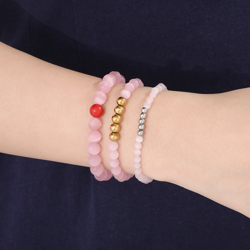 Ethnic Style Solid Color Stainless Steel opal Beaded Bracelets 1 Piece