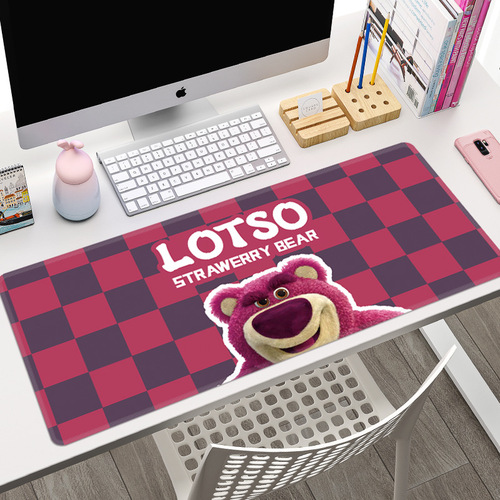 Strawberry Bear Mouse Pad Extra Large Locking Edge Anti-Slip Girls Office Computer Laptop Keyboard Student Soft Cartoon Desk Pad