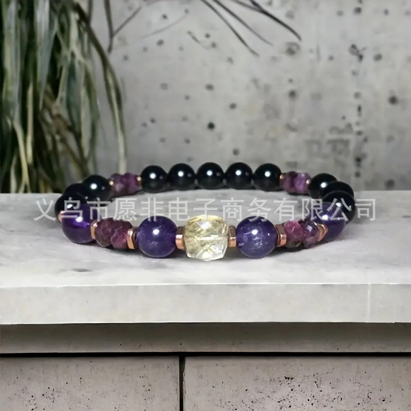 Cross-border Hot Sale Imitation Natural Stone Amethyst Beaded Bracelet 8mm Size Beads Anxiety Relief Plate Beads Gift
