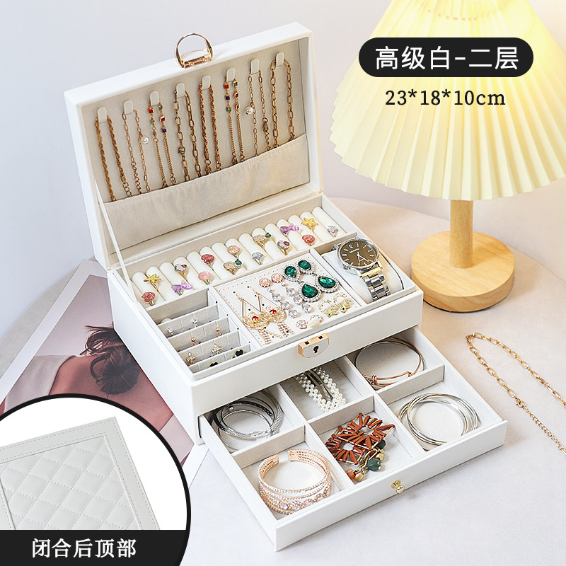 Caja de joyería de lujo ligera de té, pernos multicapa de gran capacidad con cerradura, caja de joyería, joyería de auriculares, almacenamiento de joyería tipo cajón image 14