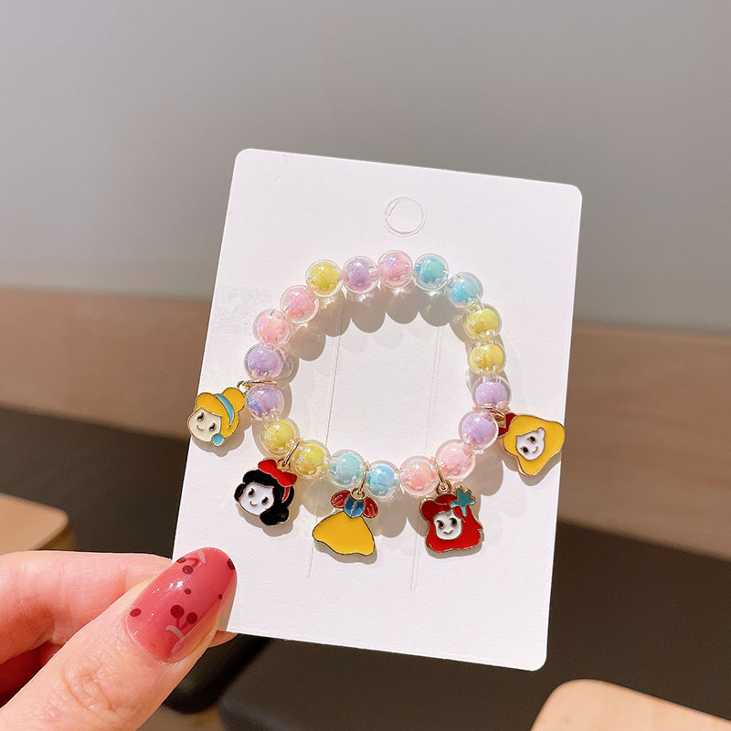 Pulsera de los niños de dibujos animados Mujer Princesa cuentas de vidrio Linda niña bebé pulsera estudiante joyería al por mayor