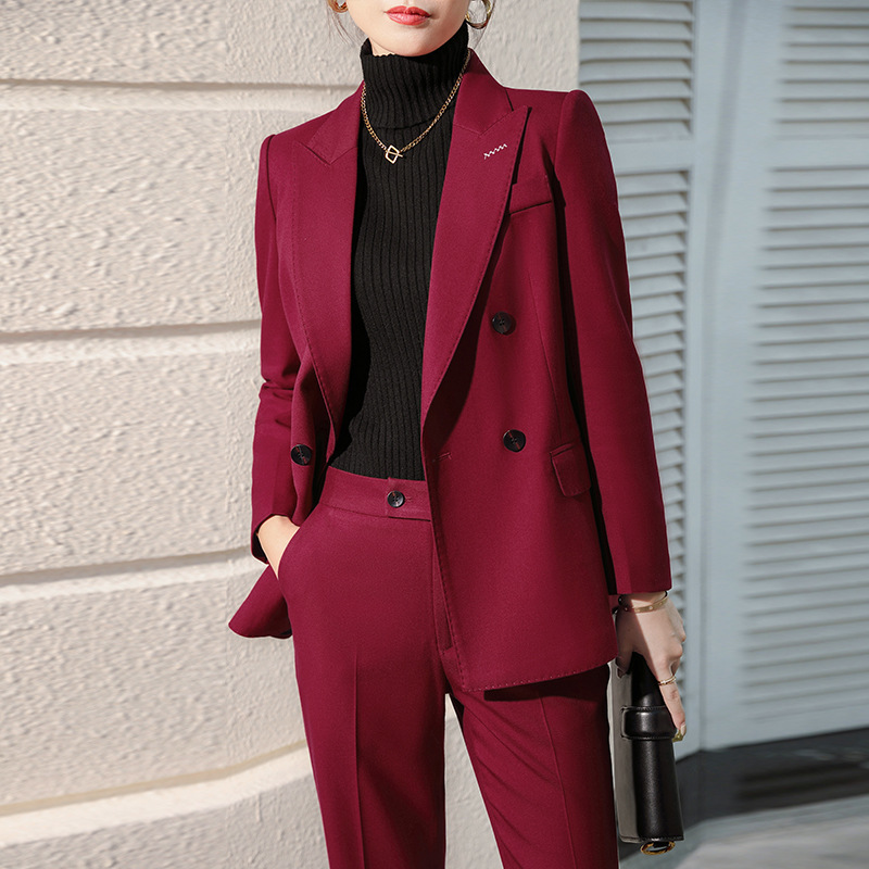 wine red Suit Jacket Women's Autumn and Winter Business Wear Temperament Goddess Fan Host Work Clothes Suit suit