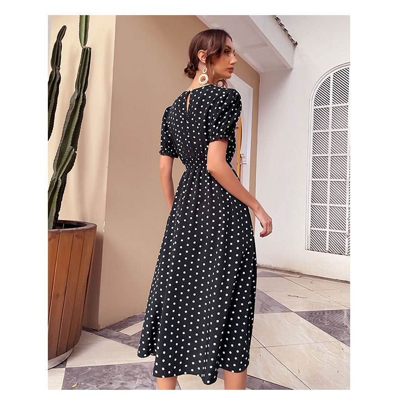 round neck short sleeve slim polka dot dress NSDMB127455