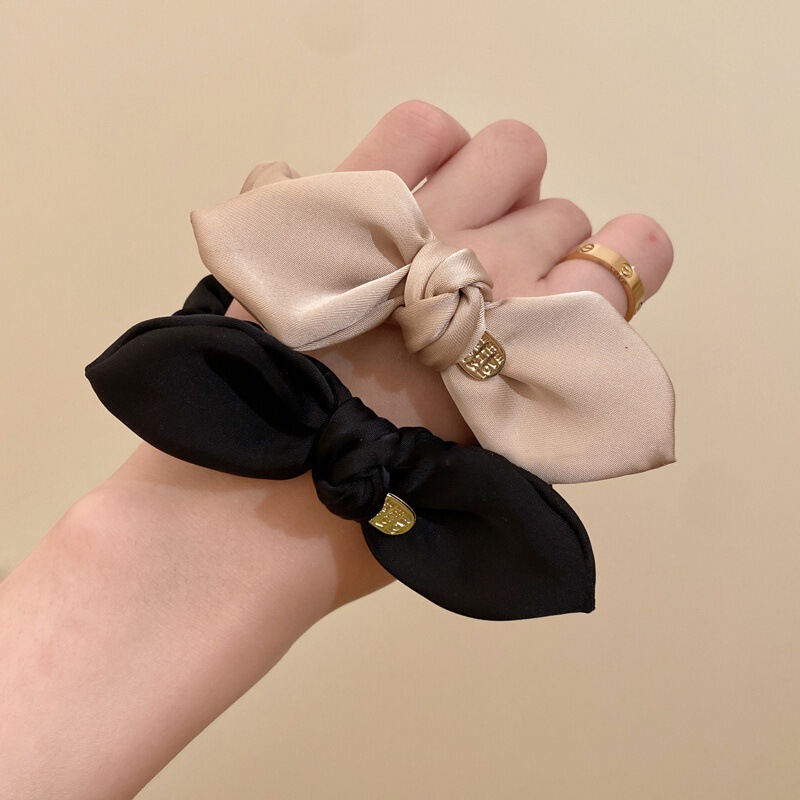 French High-end Satin Bow Hair Ring Women's 2025 New Maruko Head Tie Hair Strap Black Head Rope French High-end Satin Bow Hair Ring Women's 2025 New Maruko Head Tie Hair Strap Black Head Rope