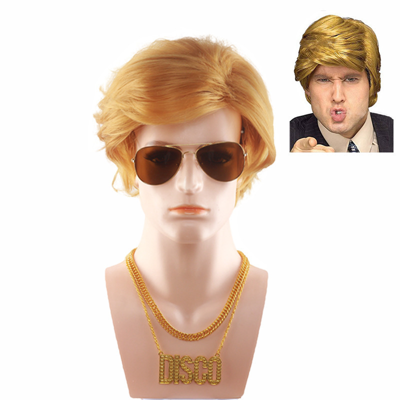 Halloween Carnival Wig Punk Cos Men's Wig High-Temperature Fiber Golden Men's Short Wig Golden Wig