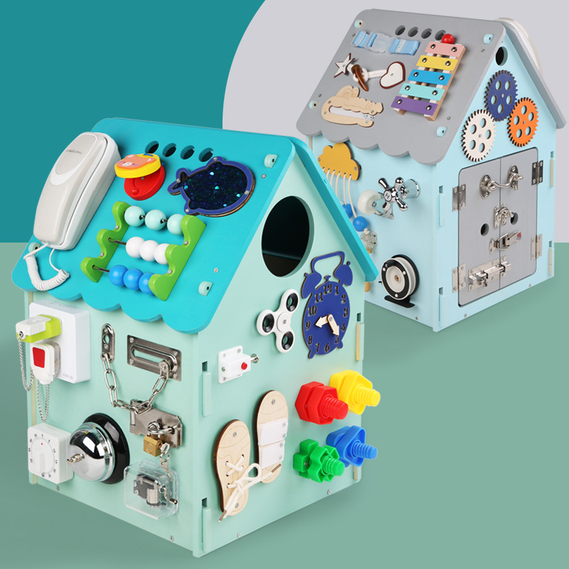 Casa de Actividades Montessori, Juguete Educativo Multifuncional de Madera para la Primera Infancia, Caja del Tesoro con Cerraduras