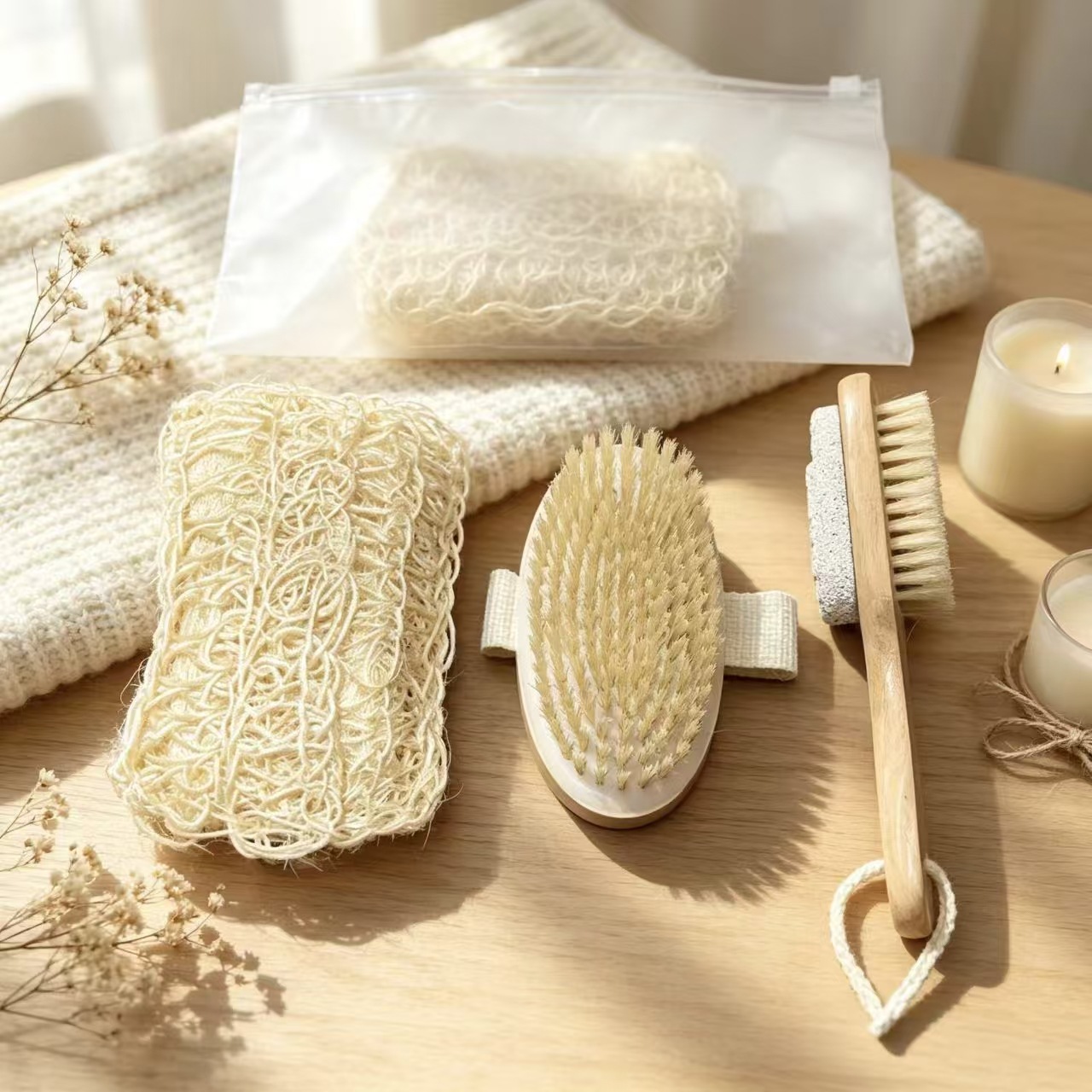 Set de Baño de Madera con Corazón de Madera de Masaje para Baño y Regalo