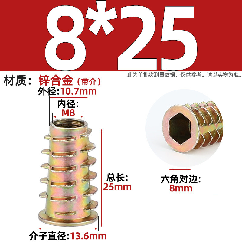 Tuerca de dientes internos y externos de carpintería cabeza hundida tuerca de muebles hexagonal interior pieza incrustada tapa de tornillo trapezoidal mm4m5m6m8m10