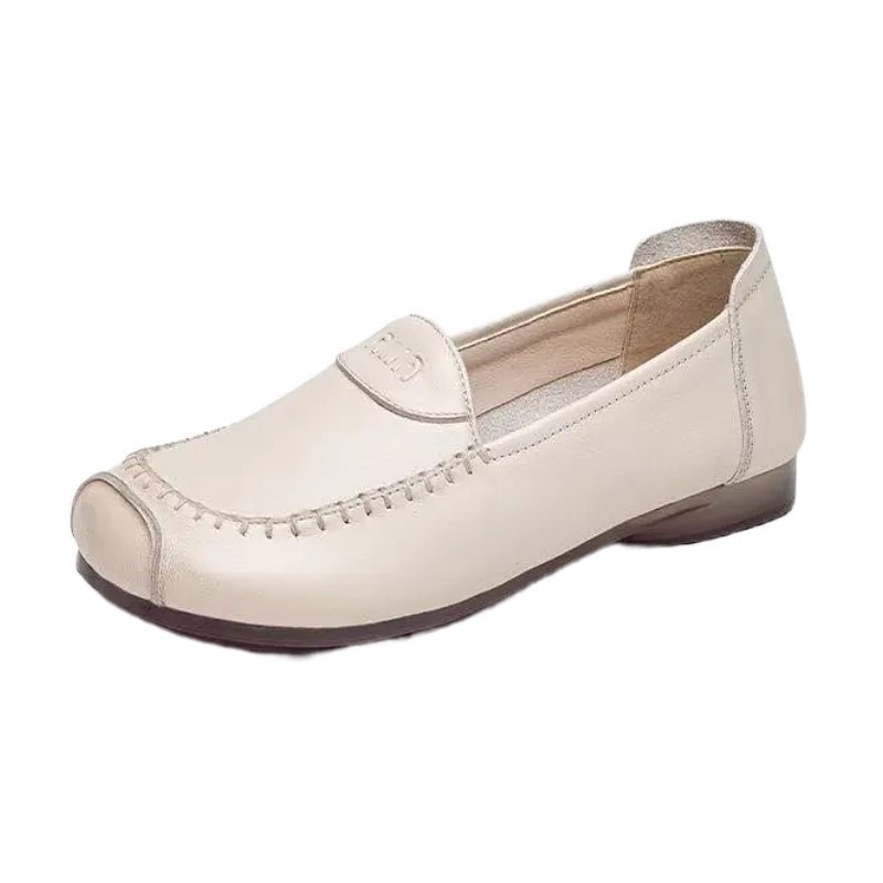 Zapatos de cuero de suela suave de cuero suave nuevos zapatos de madre anciana retro ligero y cómodo antideslizante suela de tendón zapatos individuales de primavera y otoño para mujer