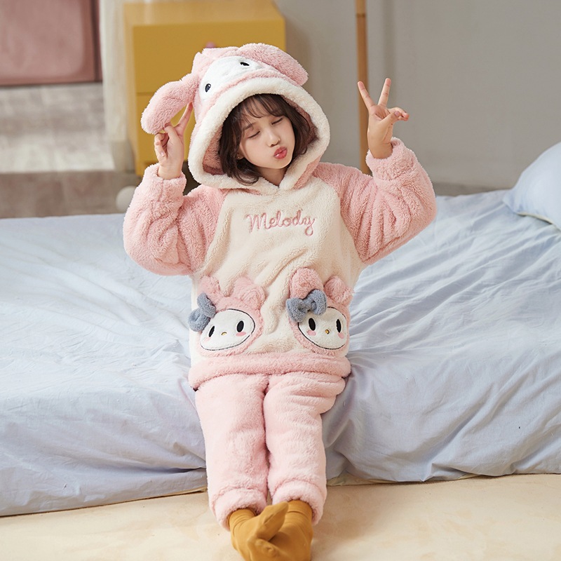 Pijamas de los niños de franela engrosada ropa de otoño e invierno medio y los niños grandes lindo Yugui perro caliente coral fleece homewear