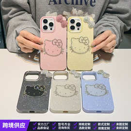 闪粉水钻猫咪苹果手机壳16promax蝴蝶结iPhone14pro适用13pro女15