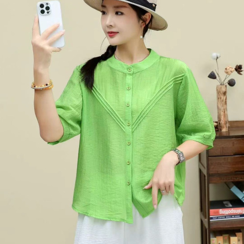 Product Name: 2025 New Plus Size Fresh and Light Breathable Stylish Button-Down Solid Color Slimming Cotton Linen Shirt
