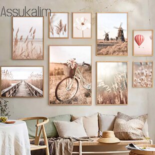 Nordic Modern Autumn Landscape Plant Hay Lake Sunset Living Room Bedroom Decoration Hanging Painting Core Poster