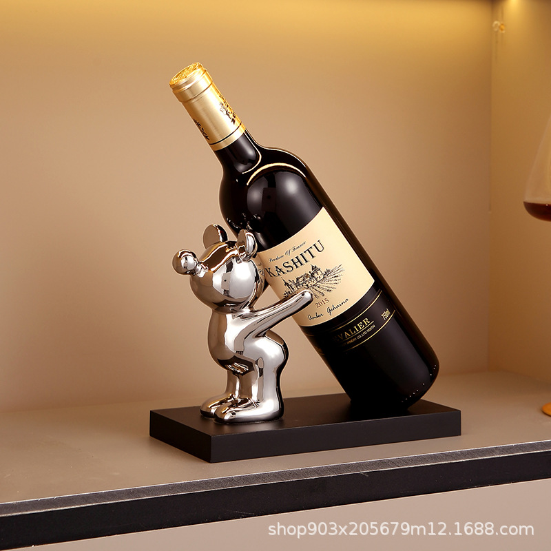 Light Luxury Violence Bear Red Wine Rack Ornaments Living Room Crafts Wine Cabinet Decorations Simple Wine Rack Modern Home Decoration