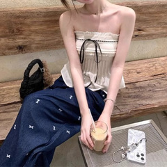 Pure Desire レースチューブトップ女性の夏 2025 新デザインプリーツウエスト痩身ラップトップ